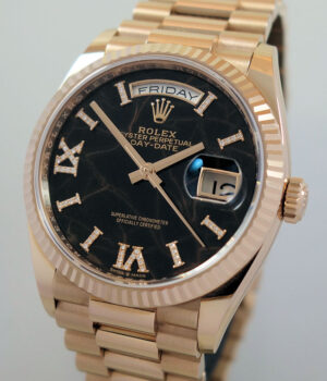 Rolex Day-Date 36mm 18k Everose RARE Eisenkiesel Stone Diamond Dial 128235 As New!