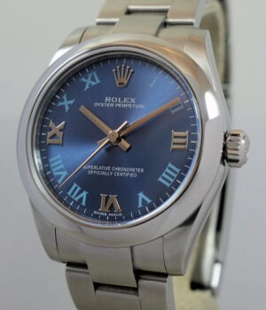 ROLEX Oyster Perpetual 31, RARE Blue Roman dial  177200  Box & Card