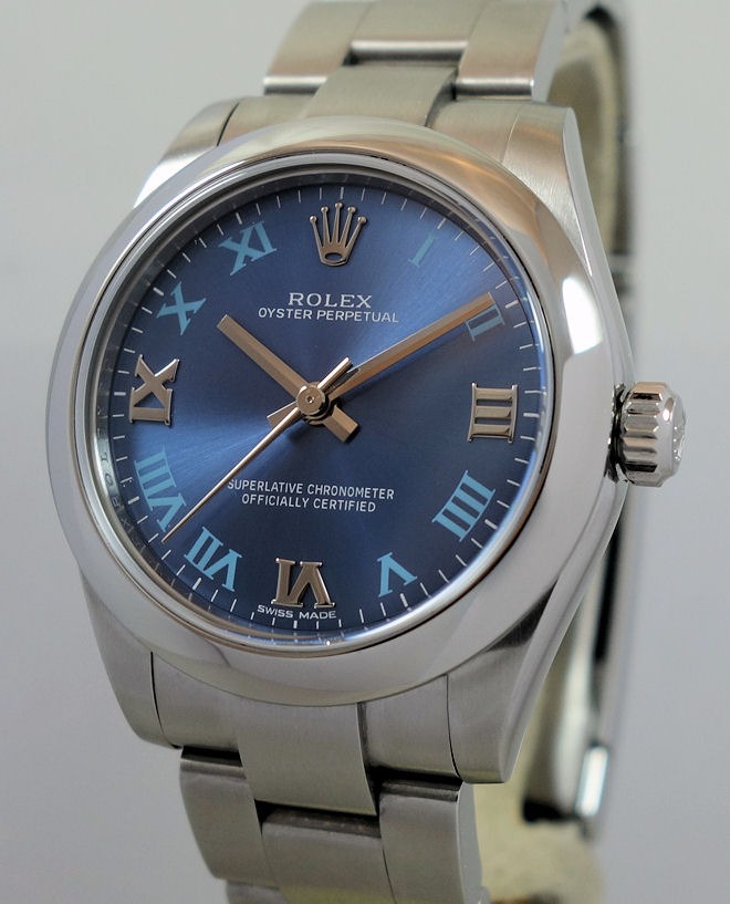 DSC08599 ROLEX Oyster Perpetual 31, RARE Blue Roman dial 177200 Box & Card