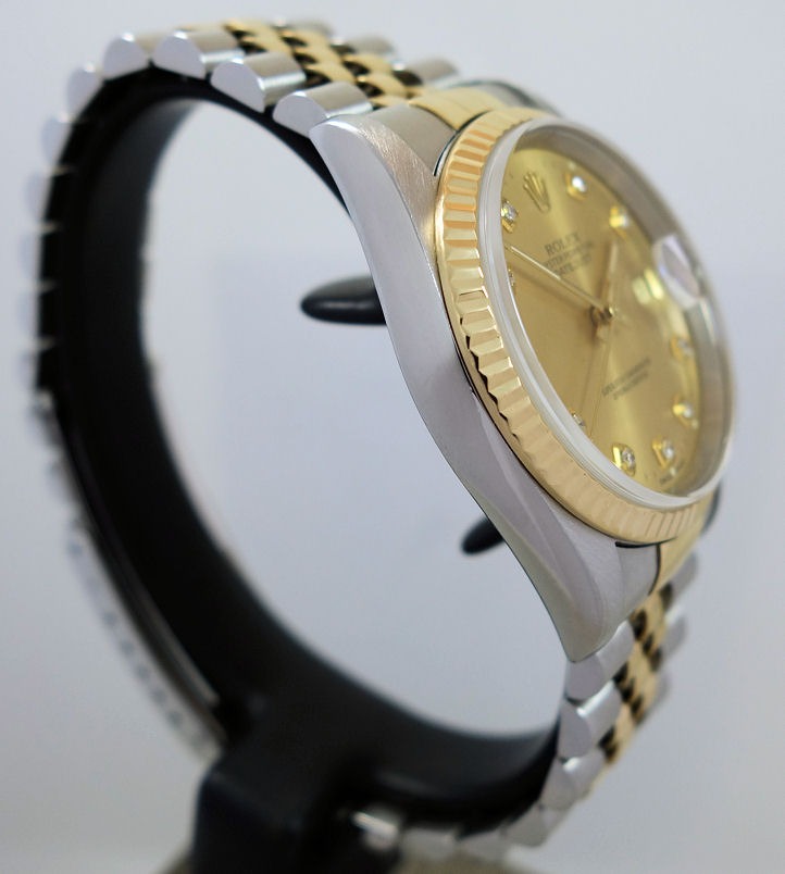 DSC09011 Rolex Datejust 36 Champagne Diamond dial 18k & Steel 16233