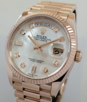 ROLEX Day-Date 36mm 18ct EVEROSE Mother-of-Pearl Diamond dial 128235 Box & Card