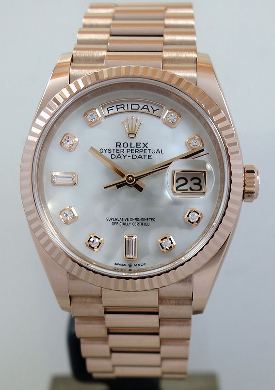 DSC09454 ROLEX Day-Date 36mm 18ct EVEROSE Mother-of-Pearl Diamond dial 128235 Box & Card