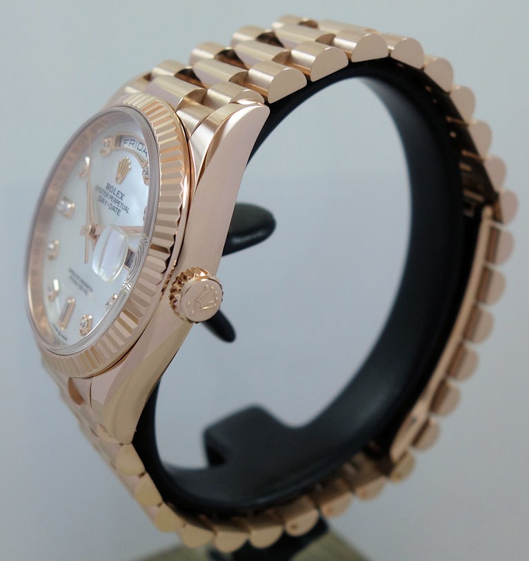 DSC09461 ROLEX Day-Date 36mm 18ct EVEROSE Mother-of-Pearl Diamond dial 128235 Box & Card