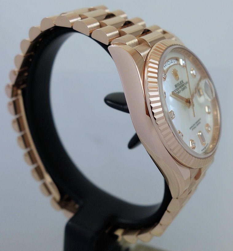 DSC09462 ROLEX Day-Date 36mm 18ct EVEROSE Mother-of-Pearl Diamond dial 128235 Box & Card