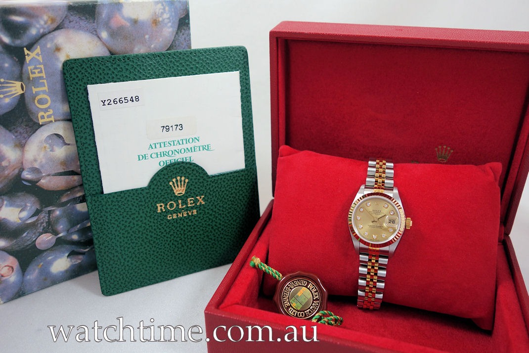 DSC09596 Rolex Lady Datejust 79173 Steel & Yellow-Gold, Diamond dial 2003 Box & Papers