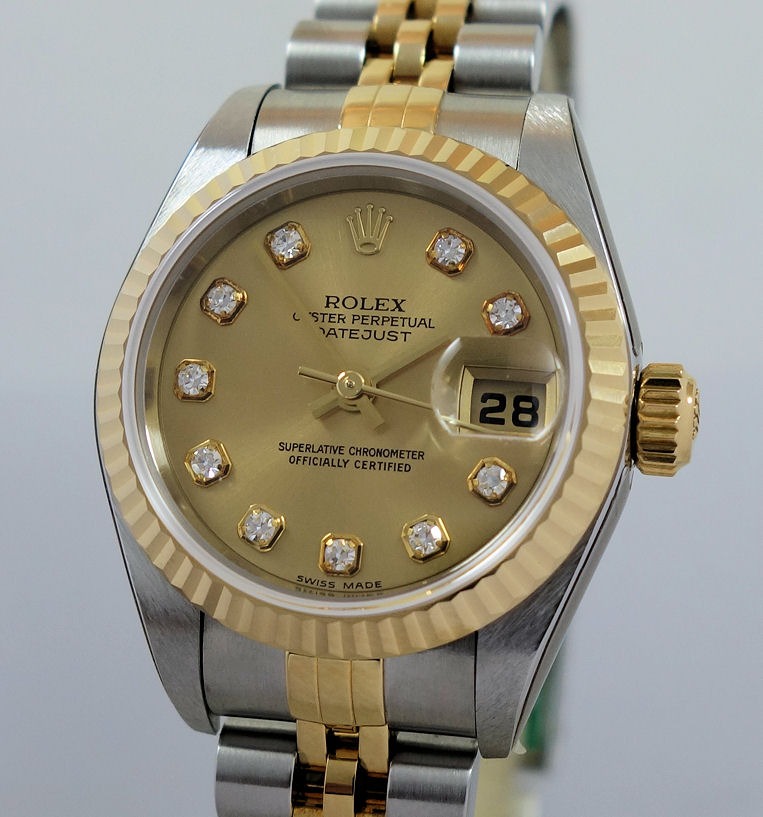 DSC09623 Rolex Lady Datejust 79173 Steel & Yellow-Gold, Diamond dial 2003 Box & Papers