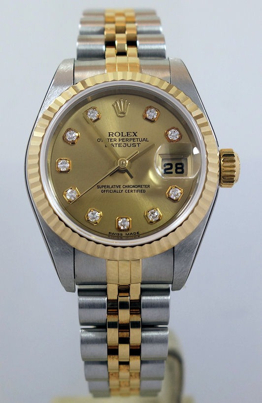 DSC09628 Rolex Lady Datejust 79173 Steel & Yellow-Gold, Diamond dial 2003 Box & Papers