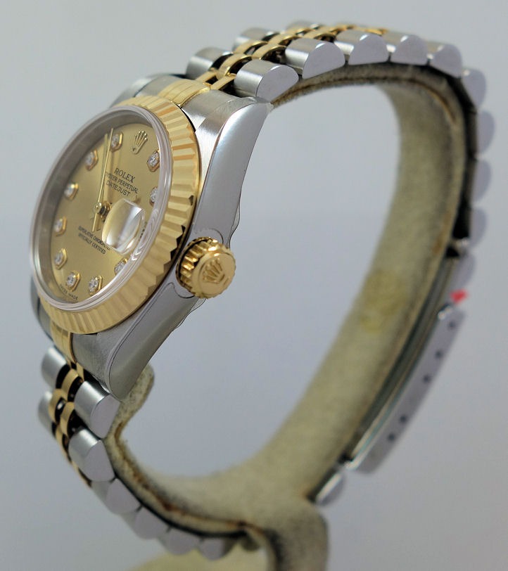 DSC09631 Rolex Lady Datejust 79173 Steel & Yellow-Gold, Diamond dial 2003 Box & Papers